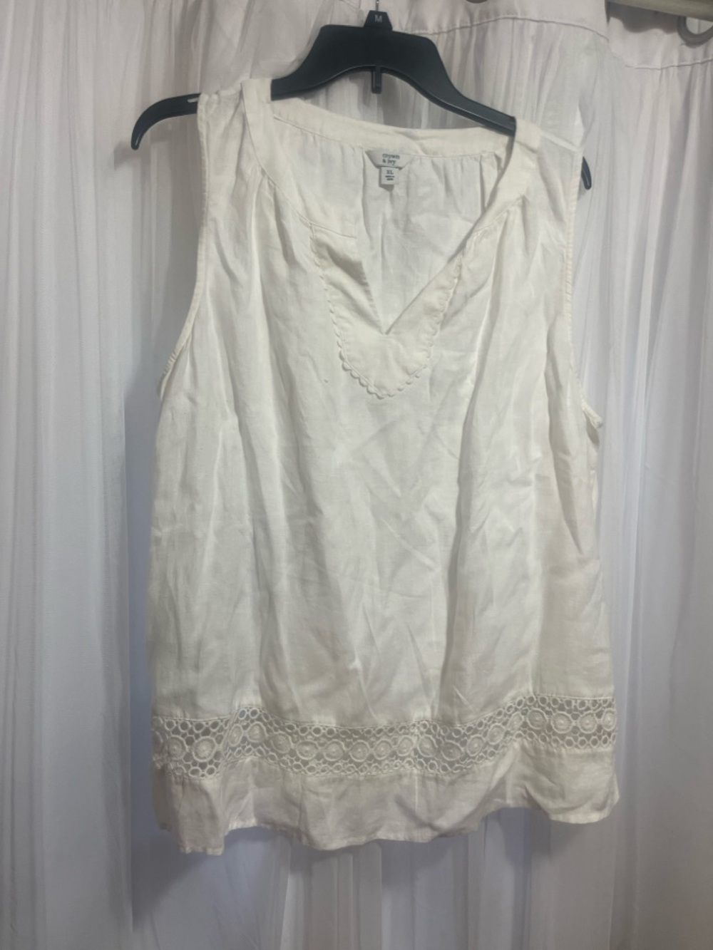 Women’s 100% natural linen tank top white preppy cottage elegant cool summer XL